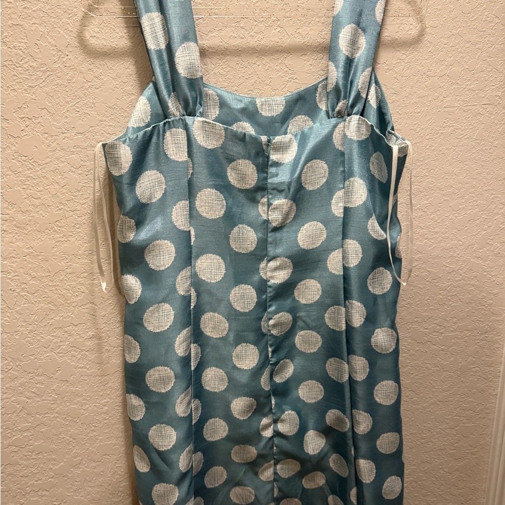 Dana Kay Teal/White Polka Dot Dress Size 14 - Picture 2 of 7